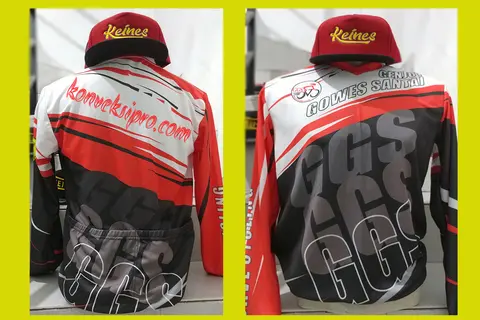 Jersey sepeda custom printing dengan kantong belakang dan ritsleting depan